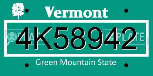 4K58942 Vermont License Plate