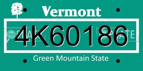 4K60186 Vermont License Plate