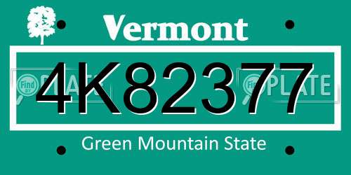 4K82377 Vermont License Plate