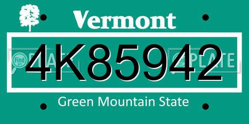 4K85942 Vermont License Plate