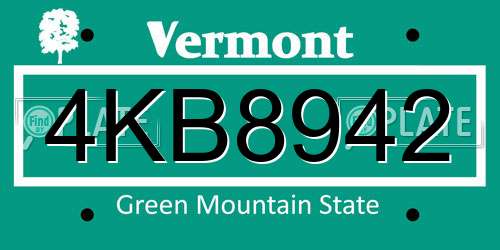 4KB8942 Vermont License Plate