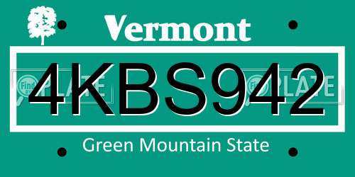 4KBS942 Vermont License Plate