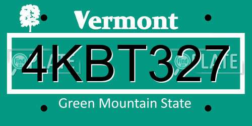 4KBT327 Vermont License Plate