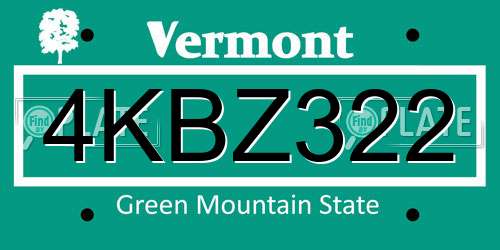 4KBZ322 Vermont License Plate