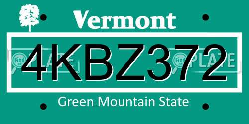 4KBZ372 Vermont License Plate
