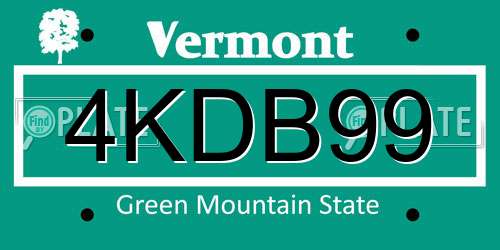 4KDB99 Vermont License Plate