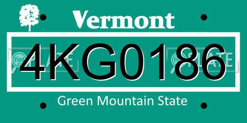 4KG0186 Vermont License Plate