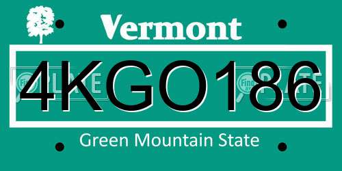 4KGO186 Vermont License Plate