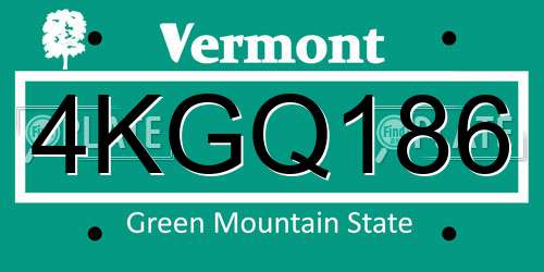 4KGQ186 Vermont License Plate