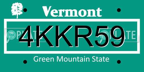 4KKR59 Vermont License Plate