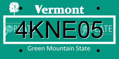 4KNE05 Vermont License Plate