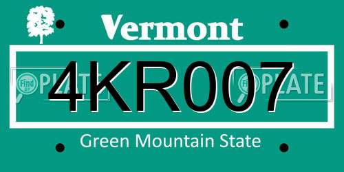 4KR007 Vermont License Plate