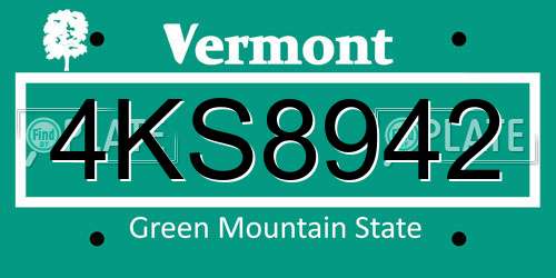 4KS8942 Vermont License Plate