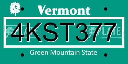 4KST377 Vermont License Plate