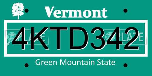 4KTD342 Vermont License Plate