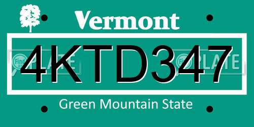 4KTD347 Vermont License Plate