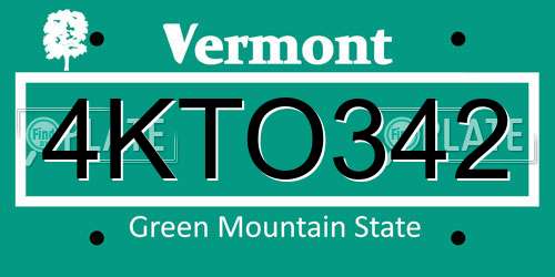 4KTO342 Vermont License Plate