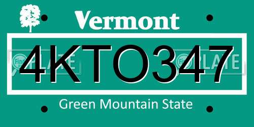 4KTO347 Vermont License Plate