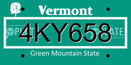 4KY658 Vermont License Plate