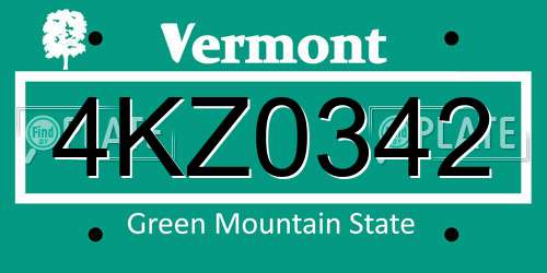 4KZ0342 Vermont License Plate