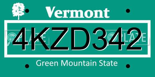 4KZD342 Vermont License Plate