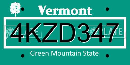 4KZD347 Vermont License Plate