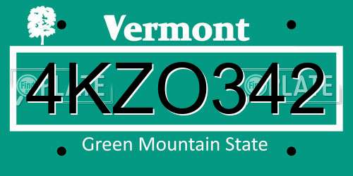 4KZO342 Vermont License Plate