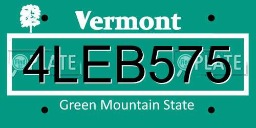 4LEB575 Vermont License Plate