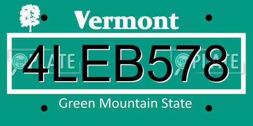 4LEB578 Vermont License Plate