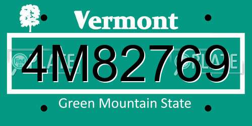 4M82769 Vermont License Plate