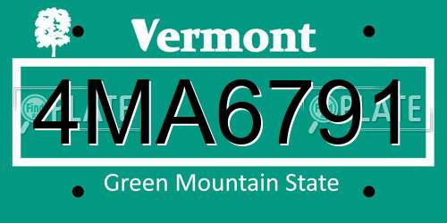 4MA6791 Vermont License Plate