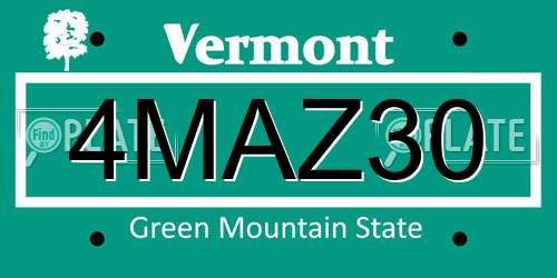 4MAZ30 Vermont License Plate