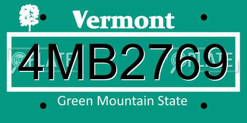 4MB2769 Vermont License Plate