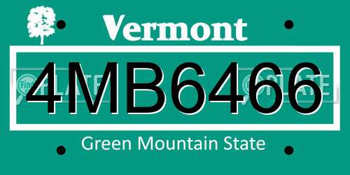 4MB6466 Vermont License Plate