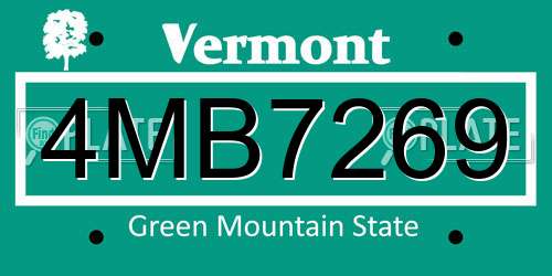 4MB7269 Vermont License Plate