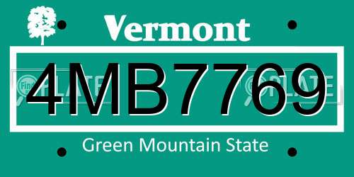 4MB7769 Vermont License Plate