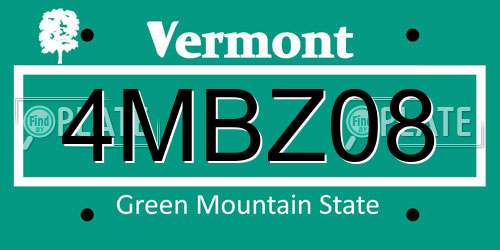4MBZ08 Vermont License Plate