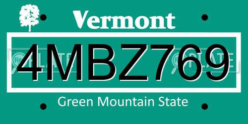 4MBZ769 Vermont License Plate