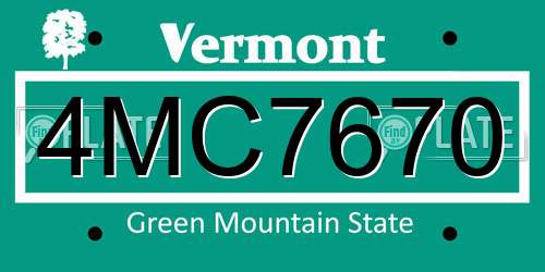 4MC7670 Vermont License Plate