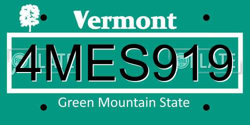 4MES919 Vermont License Plate