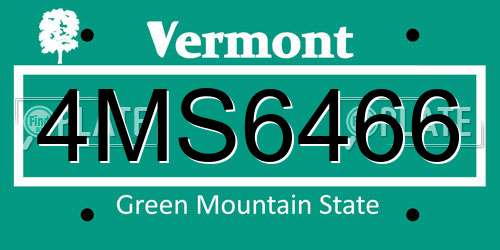 4MS6466 Vermont License Plate