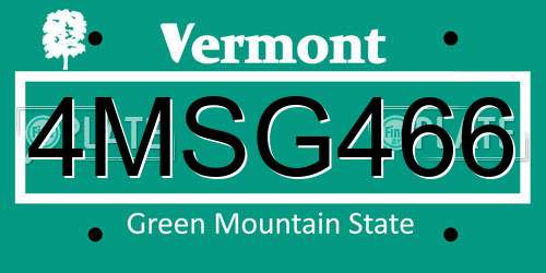 4MSG466 Vermont License Plate