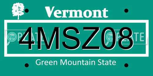 4MSZ08 Vermont License Plate