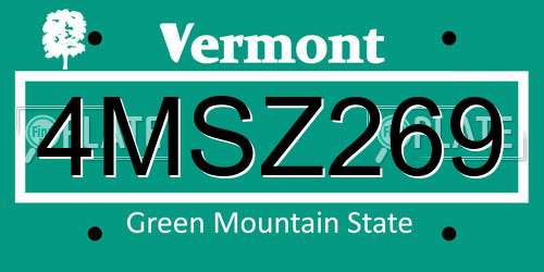 4MSZ269 Vermont License Plate
