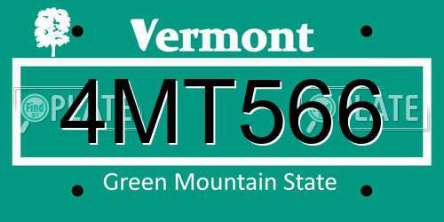 4MT566 Vermont License Plate