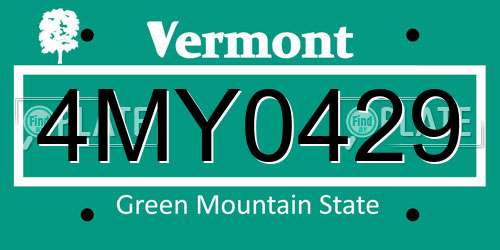 4MY0429 Vermont License Plate