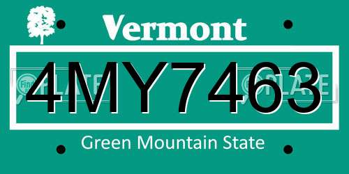 4MY7463 Vermont License Plate