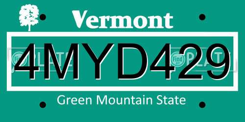4MYD429 Vermont License Plate