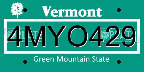 4MYO429 Vermont License Plate