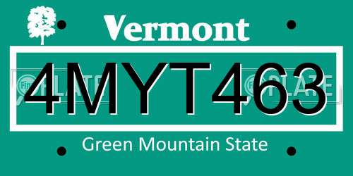 4MYT463 Vermont License Plate